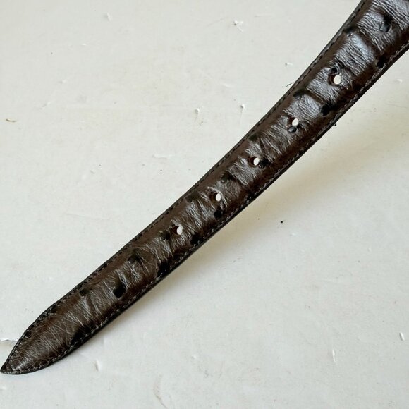 Rod Patrick Mens Full Quill Ostrich Leather Belt Dark Brown 1.25” Taper Sz 28 - Picture 5 of 11